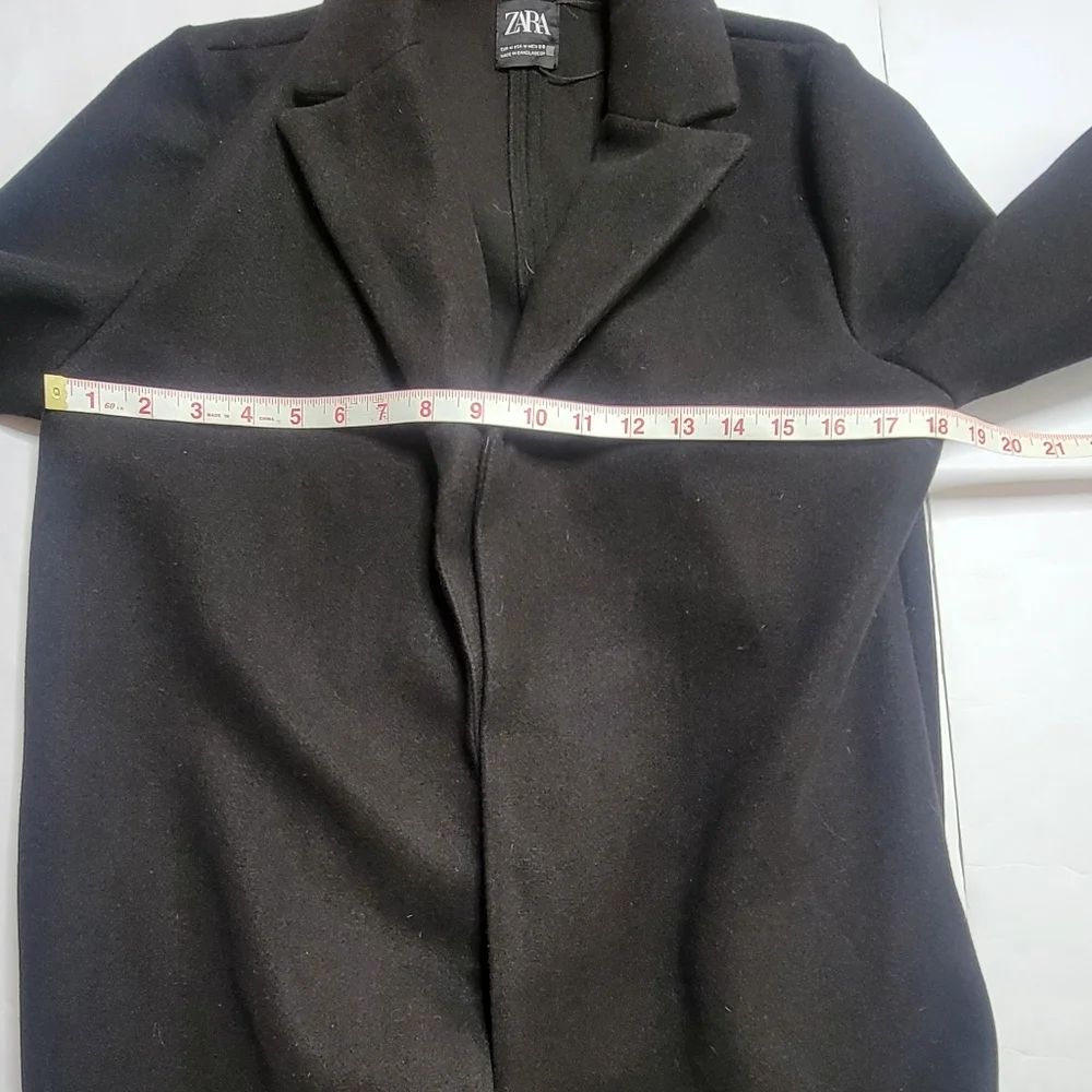 ZARA Black Long Open Front Coat Minimalist Tailored Jacket Size M - Picture 6 of 9